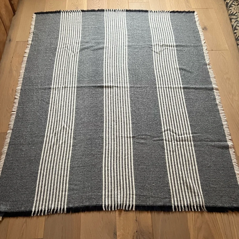 Pottery Barn Clover Fringe Striped Throw Blanket farmhouse cottagecore very soft
